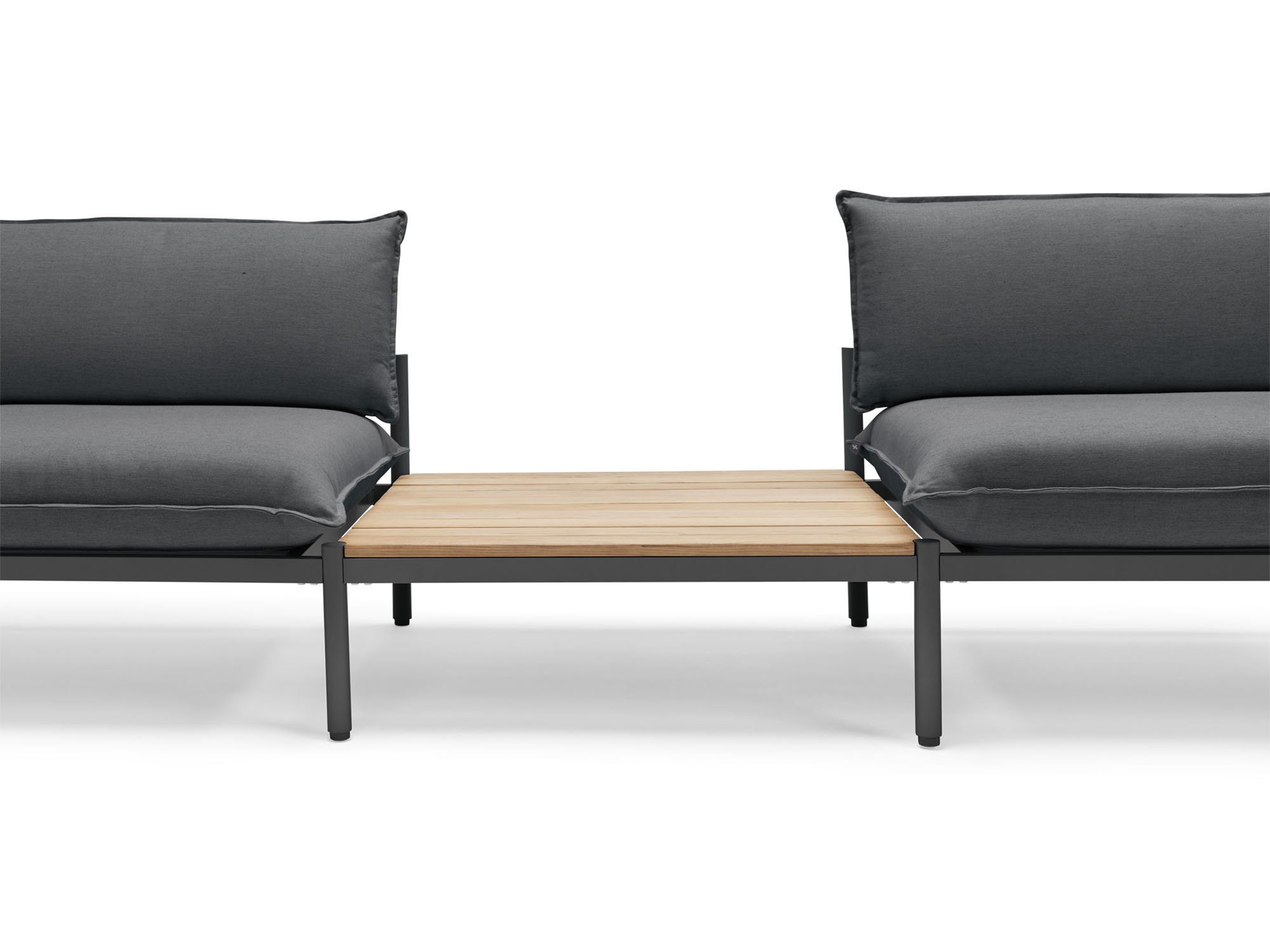 Front view of wood and black large outdoor end table
